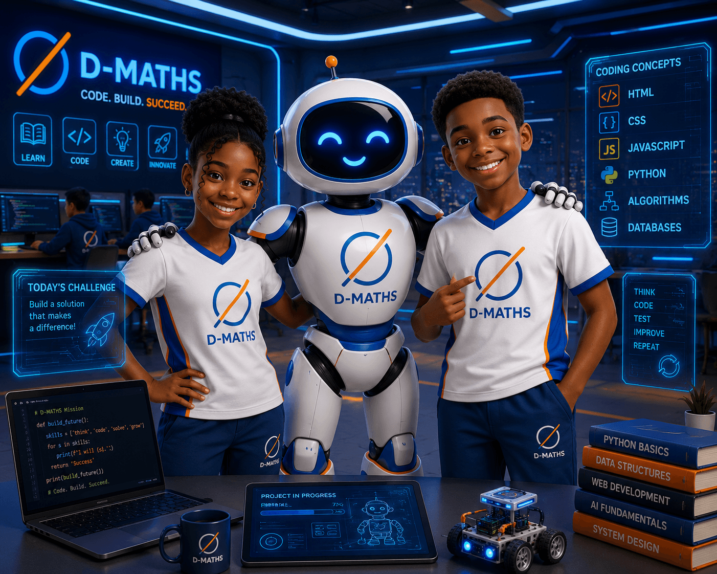D-Maths student with the D-Maths robot